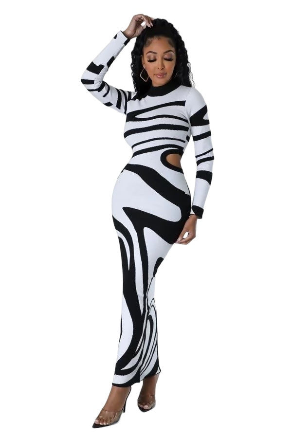 Black & White Knit Maxi Dress
