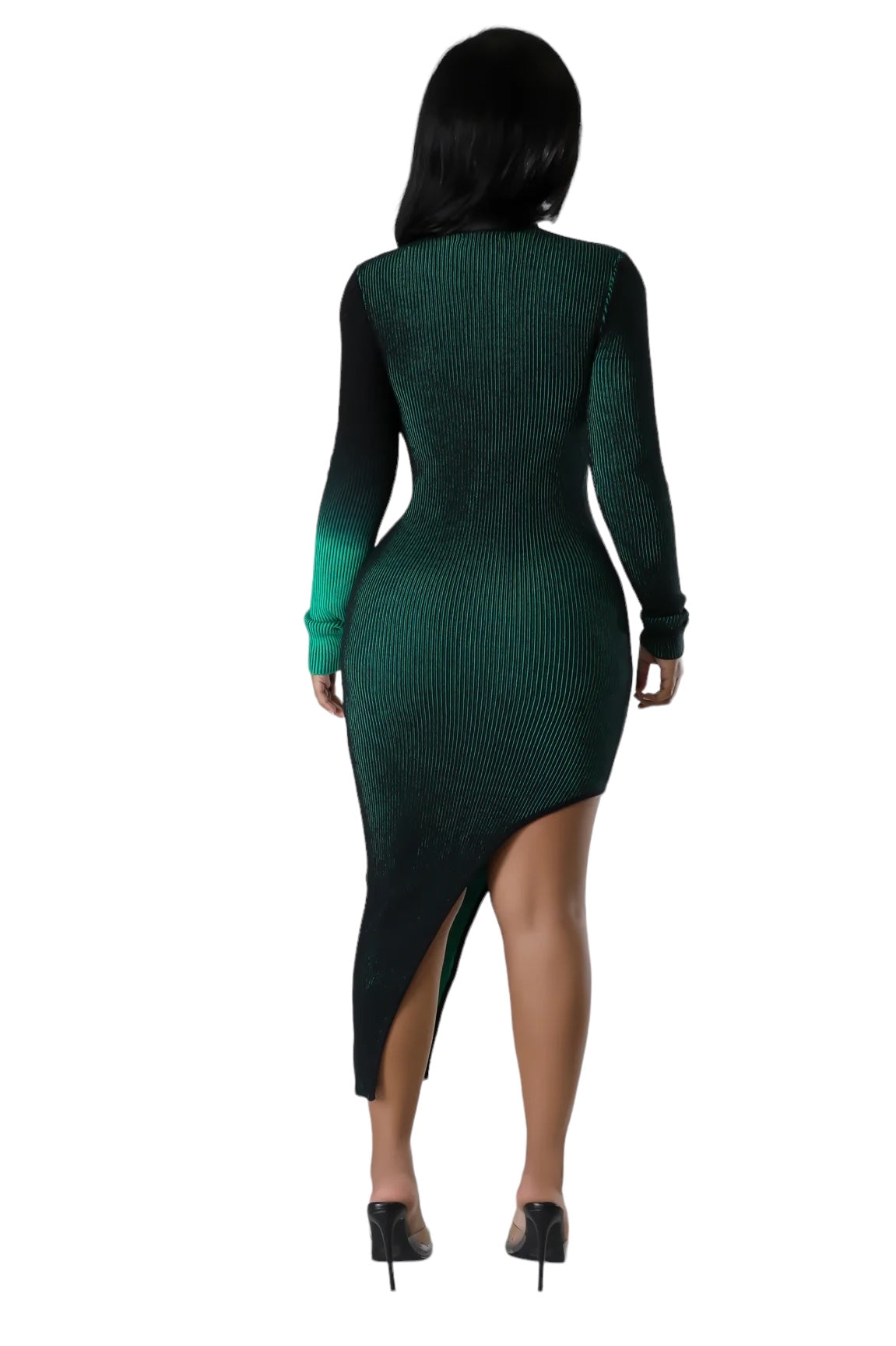 Mock Neck Knit Dress with Asymmetric Slit