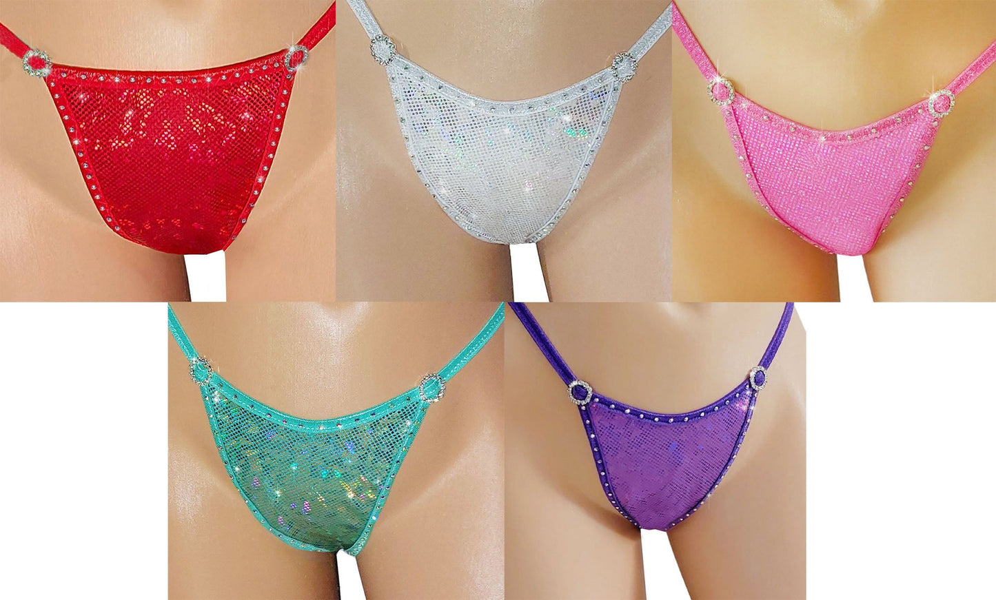 Seafoam Hologram Rhinestone Bikini thong Set with Cutouts