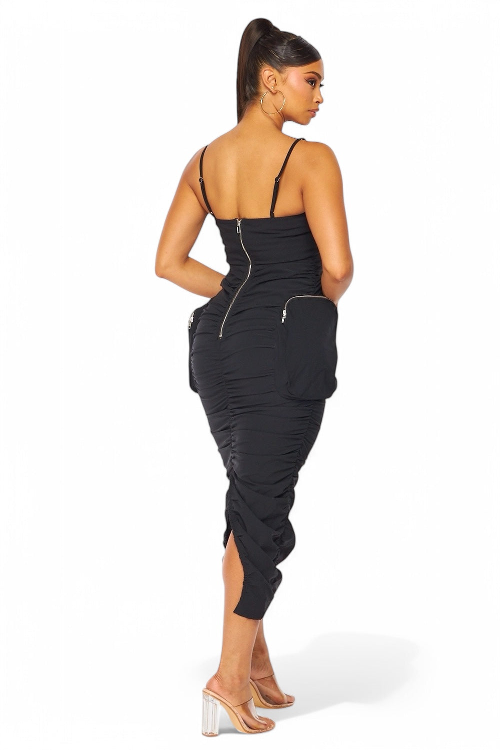 Erin Cargo Pocket Ruched Nylon Tank Dress