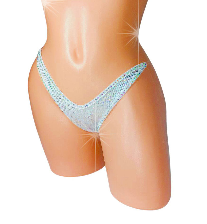 Bridal Rhinestone Hologram clear Invisible elastic Adjustable thong - XS to XL