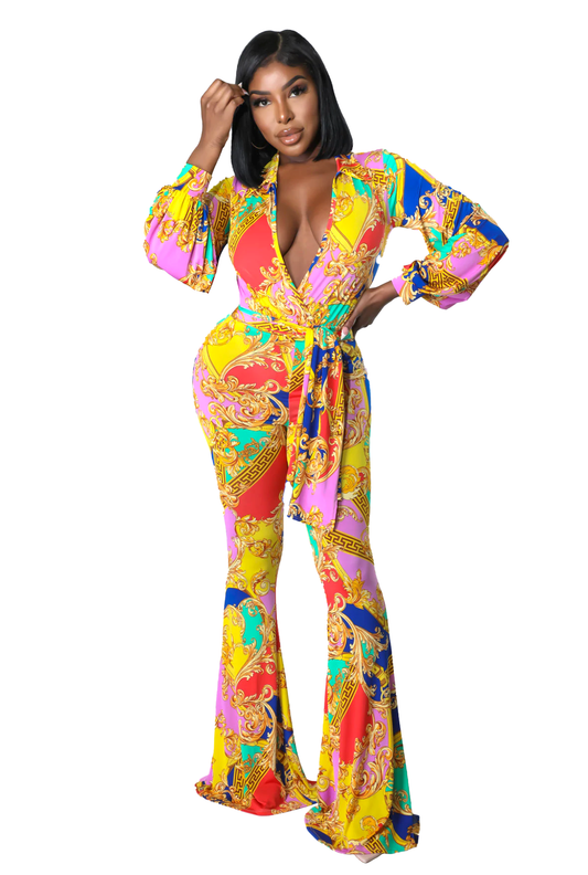 Two Piece Set: Baroque Pattern Palazzo Pants Set {Tall Girl Friendly}