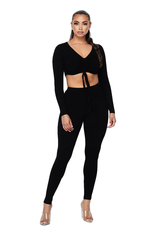 2 PC Ribbed Cropped Top Set