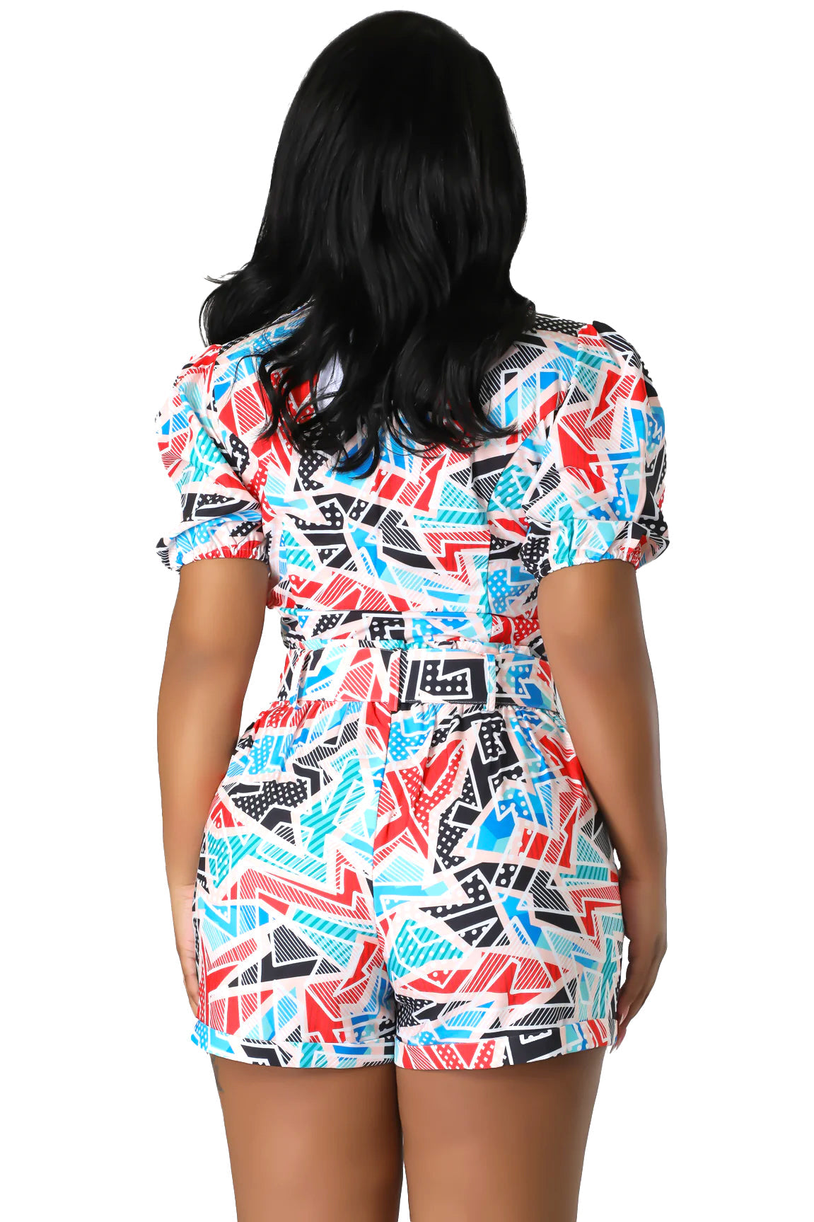 2 Piece Multi Color Short Set w/ Belt