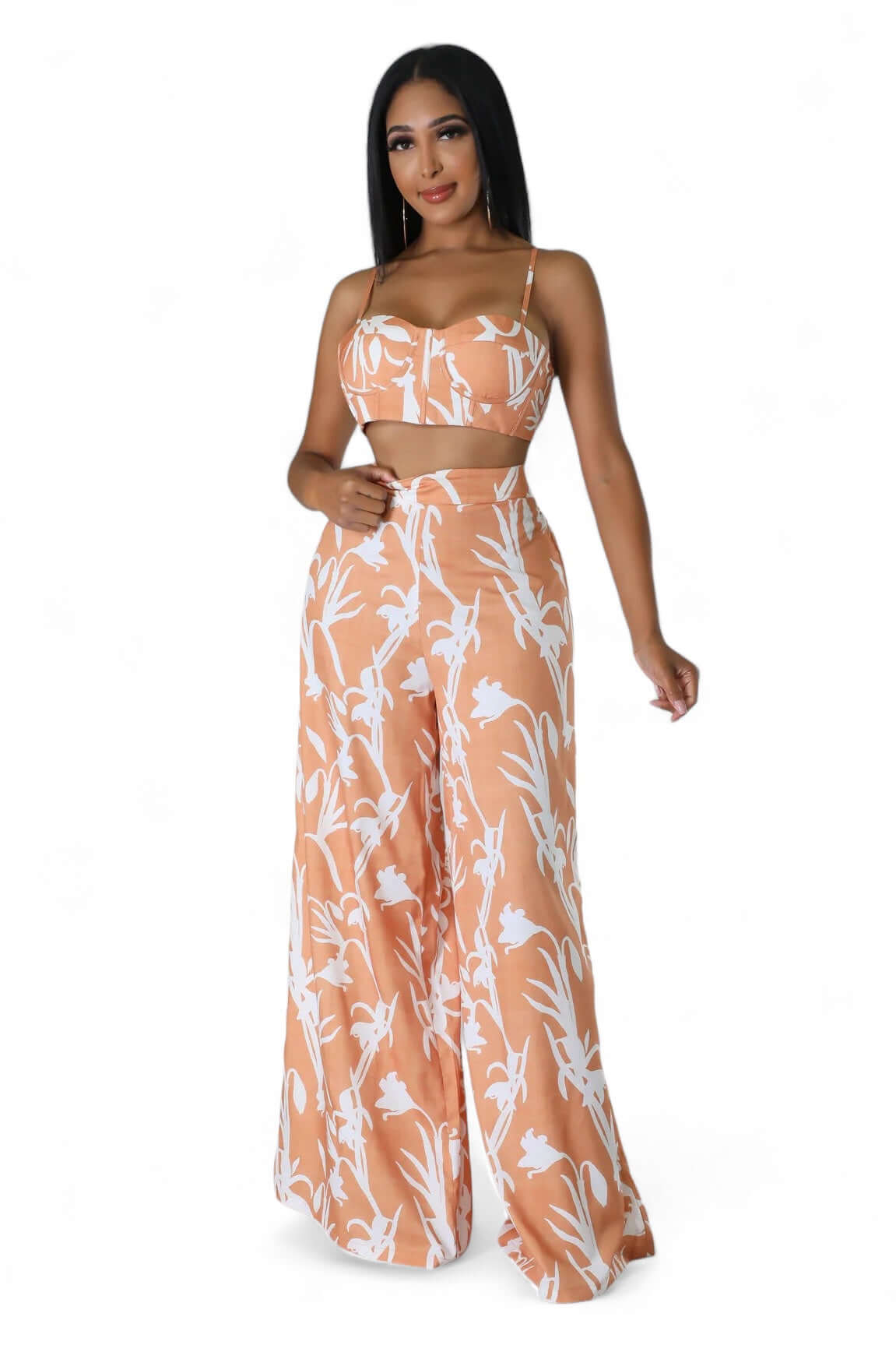 Two Piece Cropped Top & Wide Leg Pant Suit