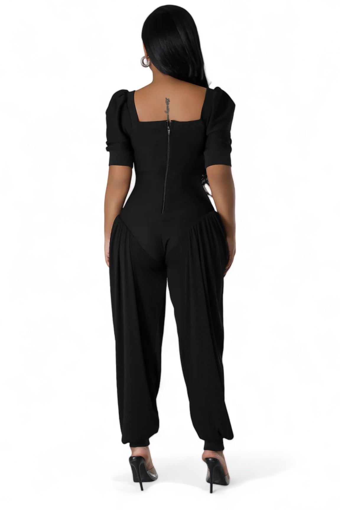 Black Ribbed Stretch Jumpsuit