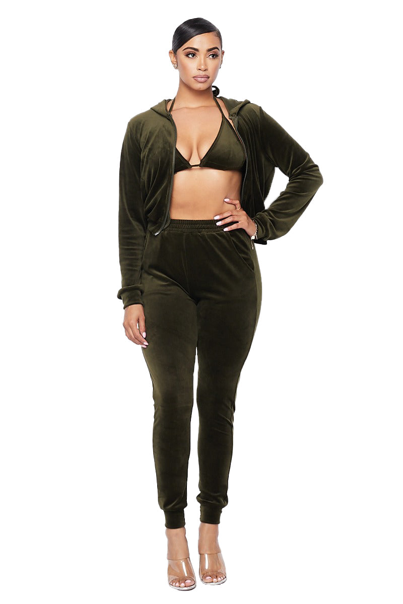 3 PC Velour Hoody Suit