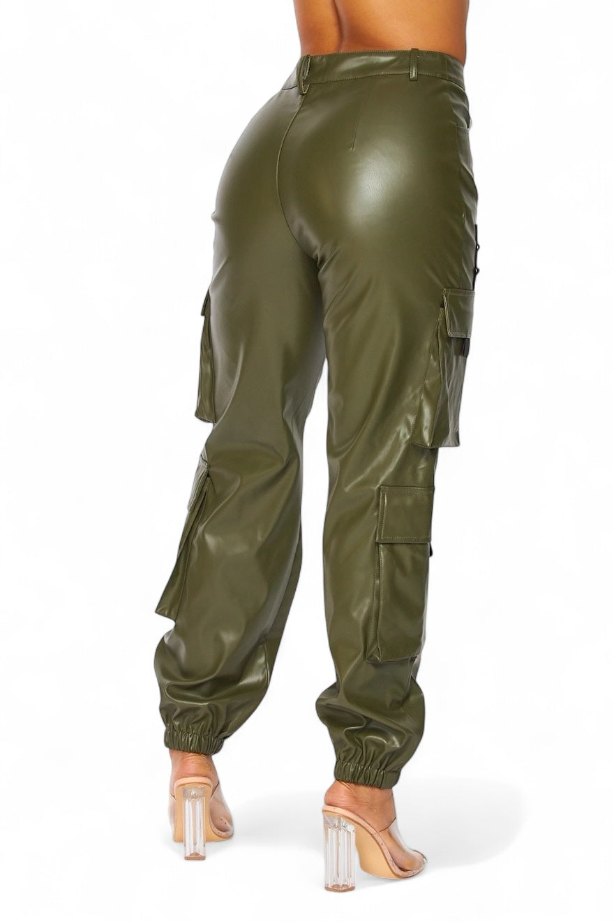 It's My Year Vegan Leather Cargo Jogger Pants