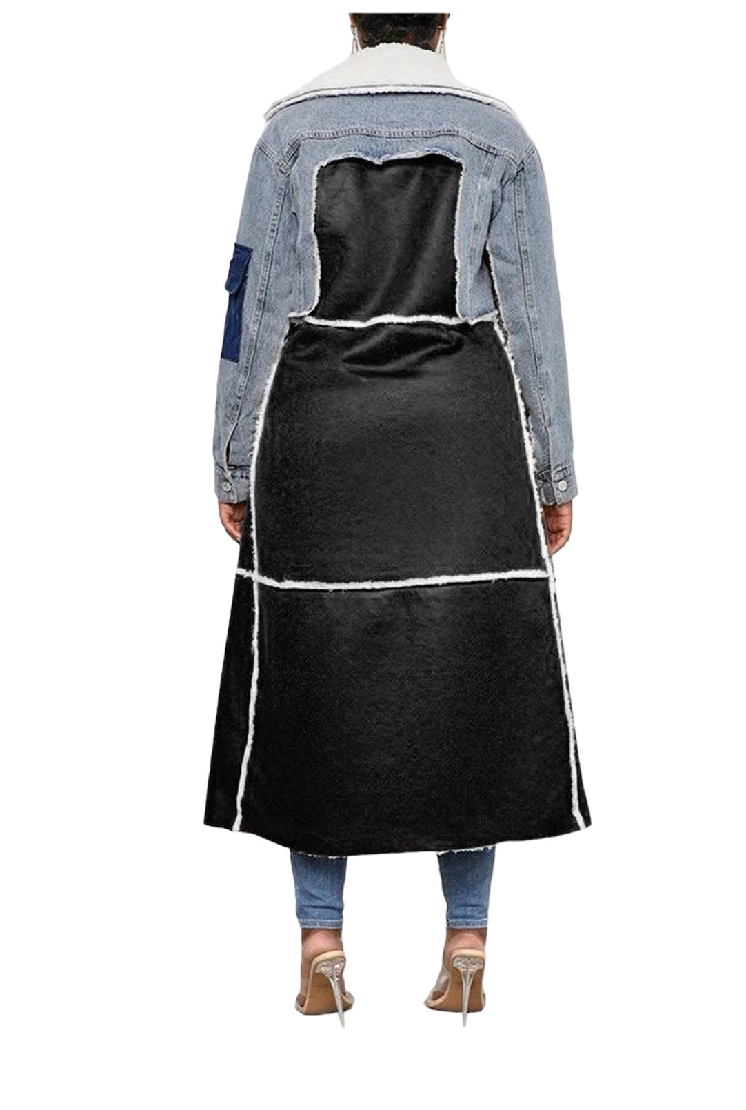 Faux Sheepskin and Denim Coat