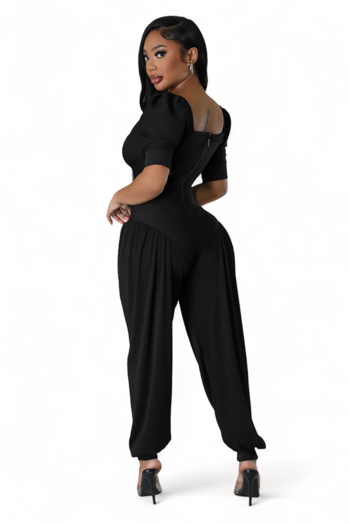 Black Ribbed Stretch Jumpsuit