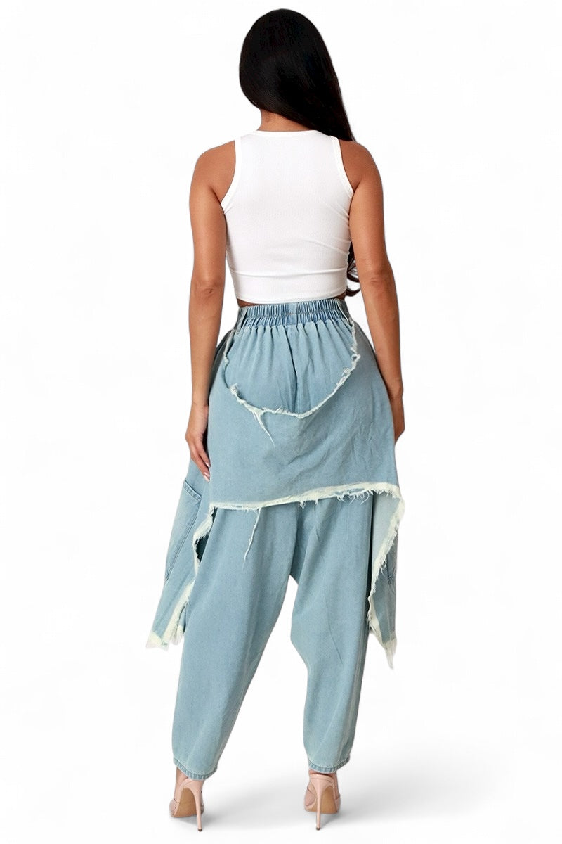 Trendy Distressed Denim Harem Pants