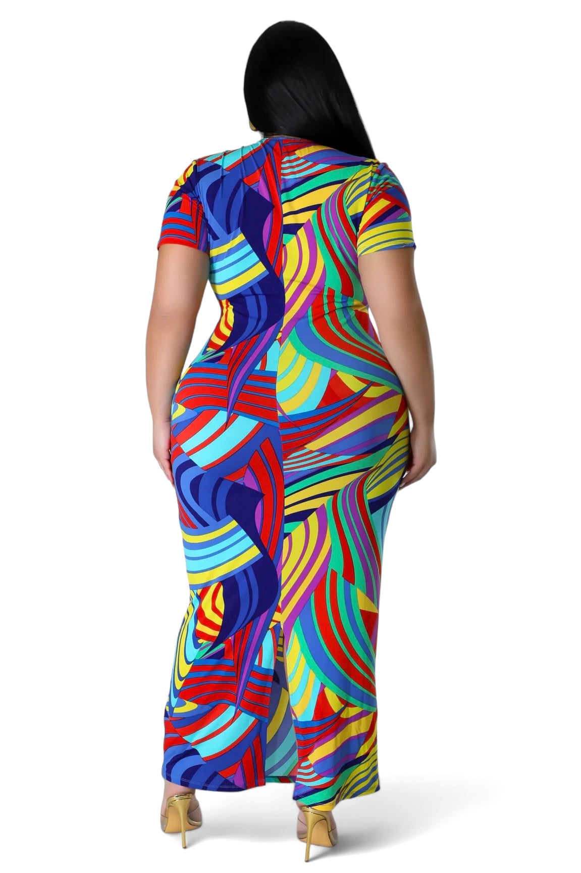 Curvy Multi Color V-NecK Maxi Dress