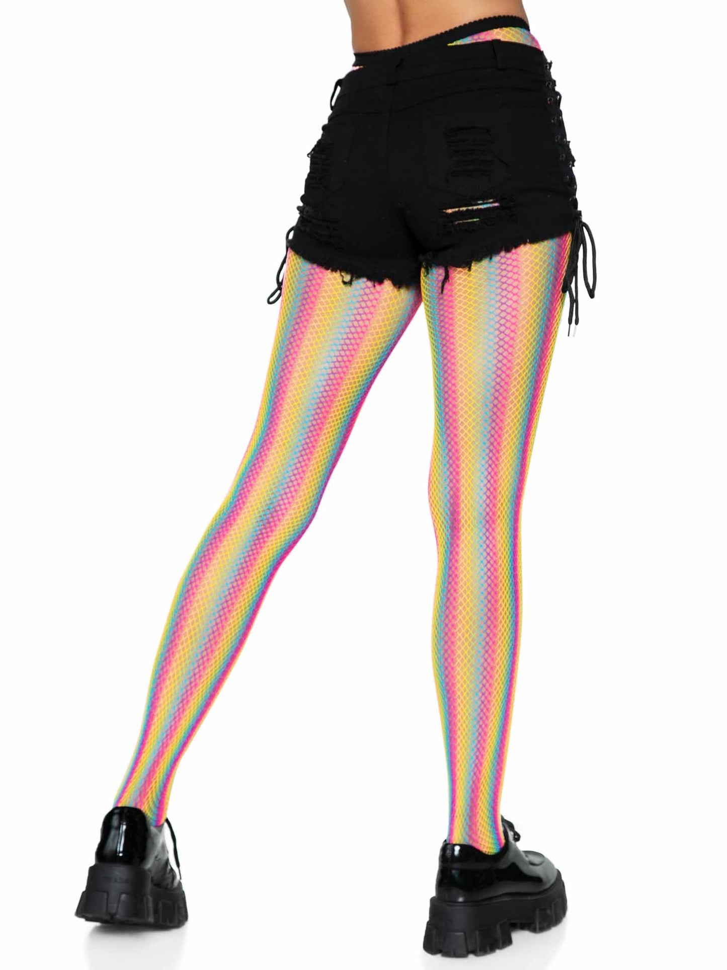 Tay Rainbow Striped Fishnet Tights