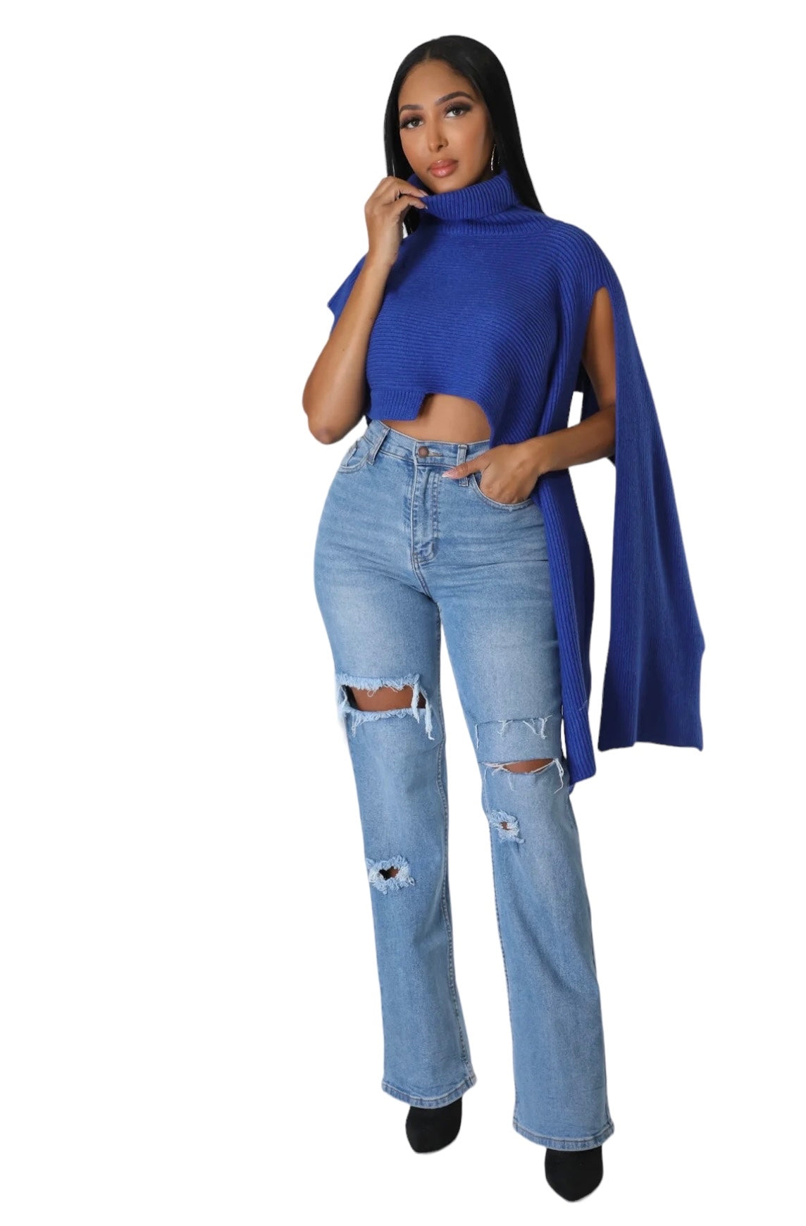 Turtleneck Cropped Cape Sweater