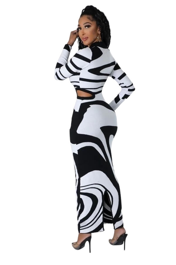 Black & White Knit Maxi Dress