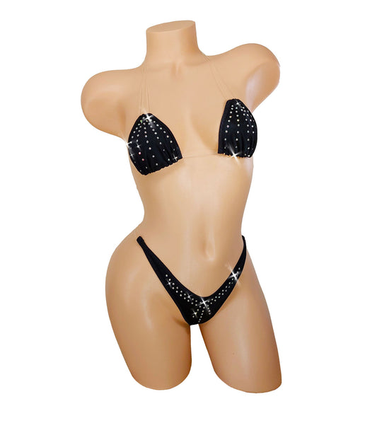 Black Rhinestone Invisible Thong Bikini - transparent Clear elastic is invisible!