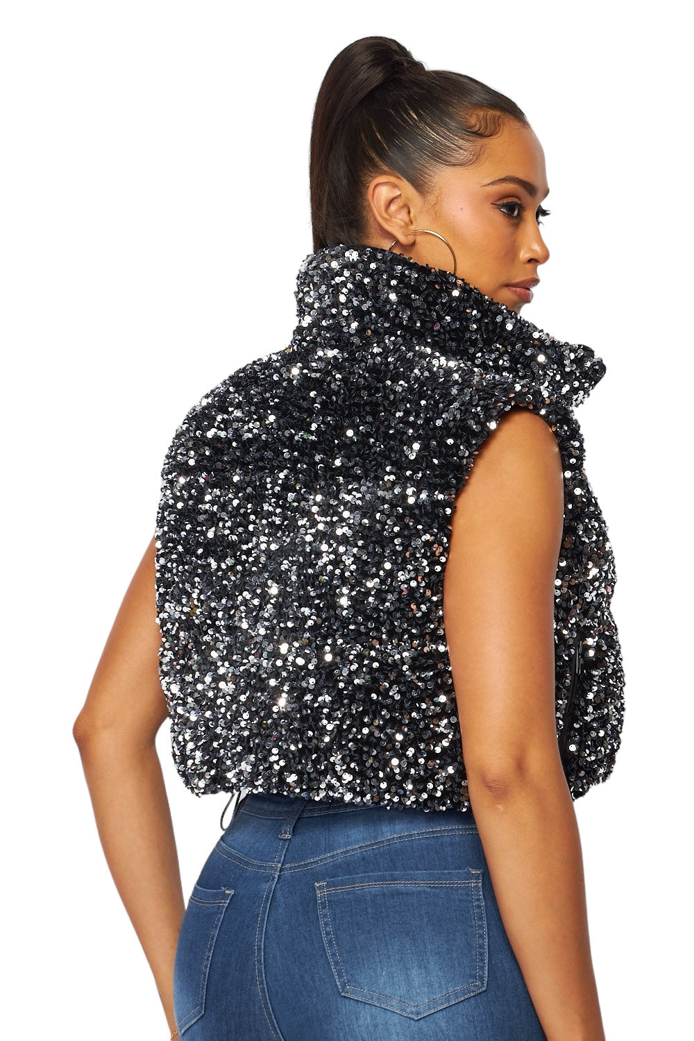 Sequin Velvet Puffer Vest