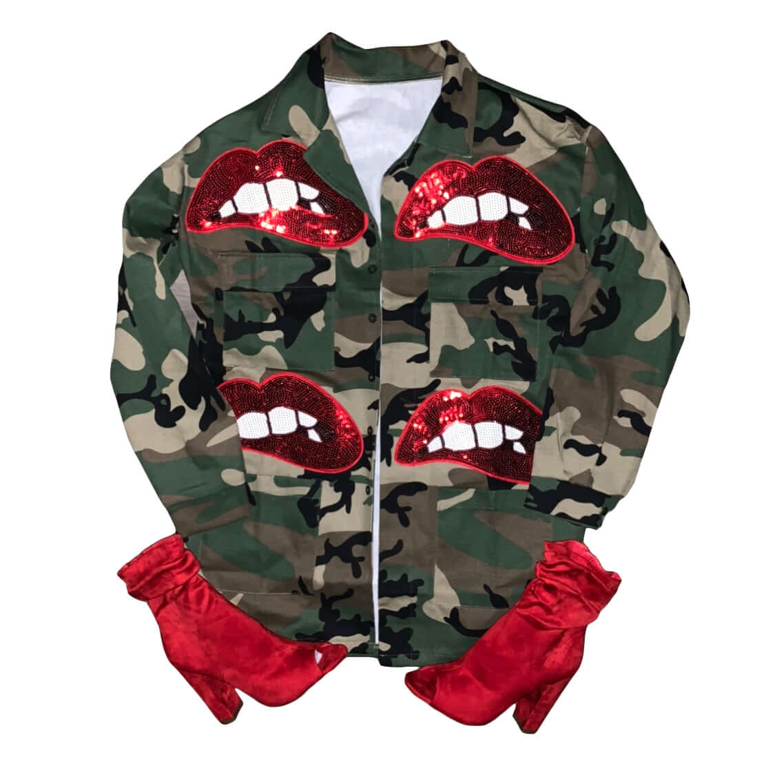 Camouflage Sequins Lips Jacket