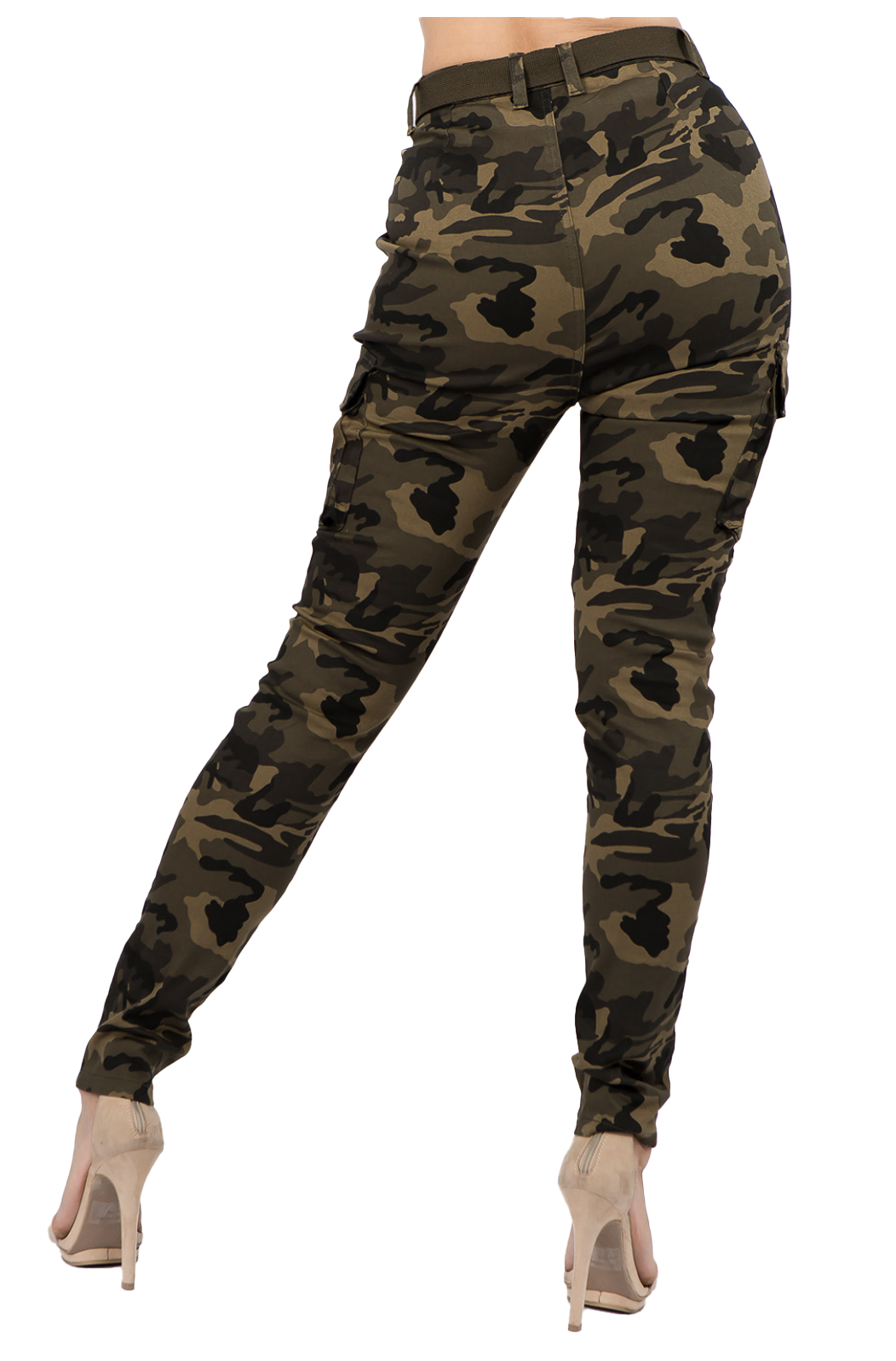 Skinny Camo Cargo Pants with Belt