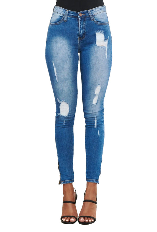 {E750} Skinny Distressed  Jeans w/ ankle zipper
