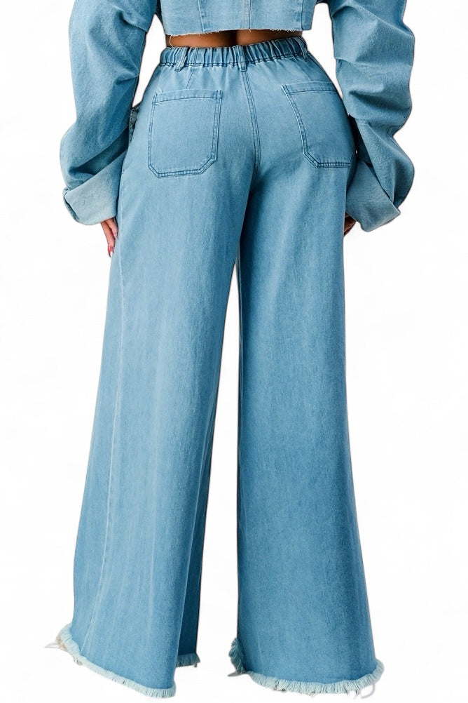 Wide Leg Denim Pants- Denim