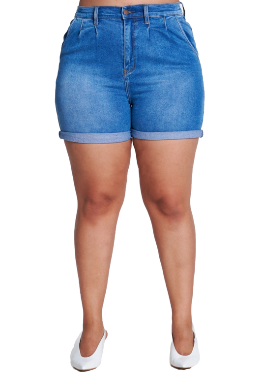 {{ES1652}} Curvy Cuffed Shorts with side pockets (Short Cuffs can roll down)
