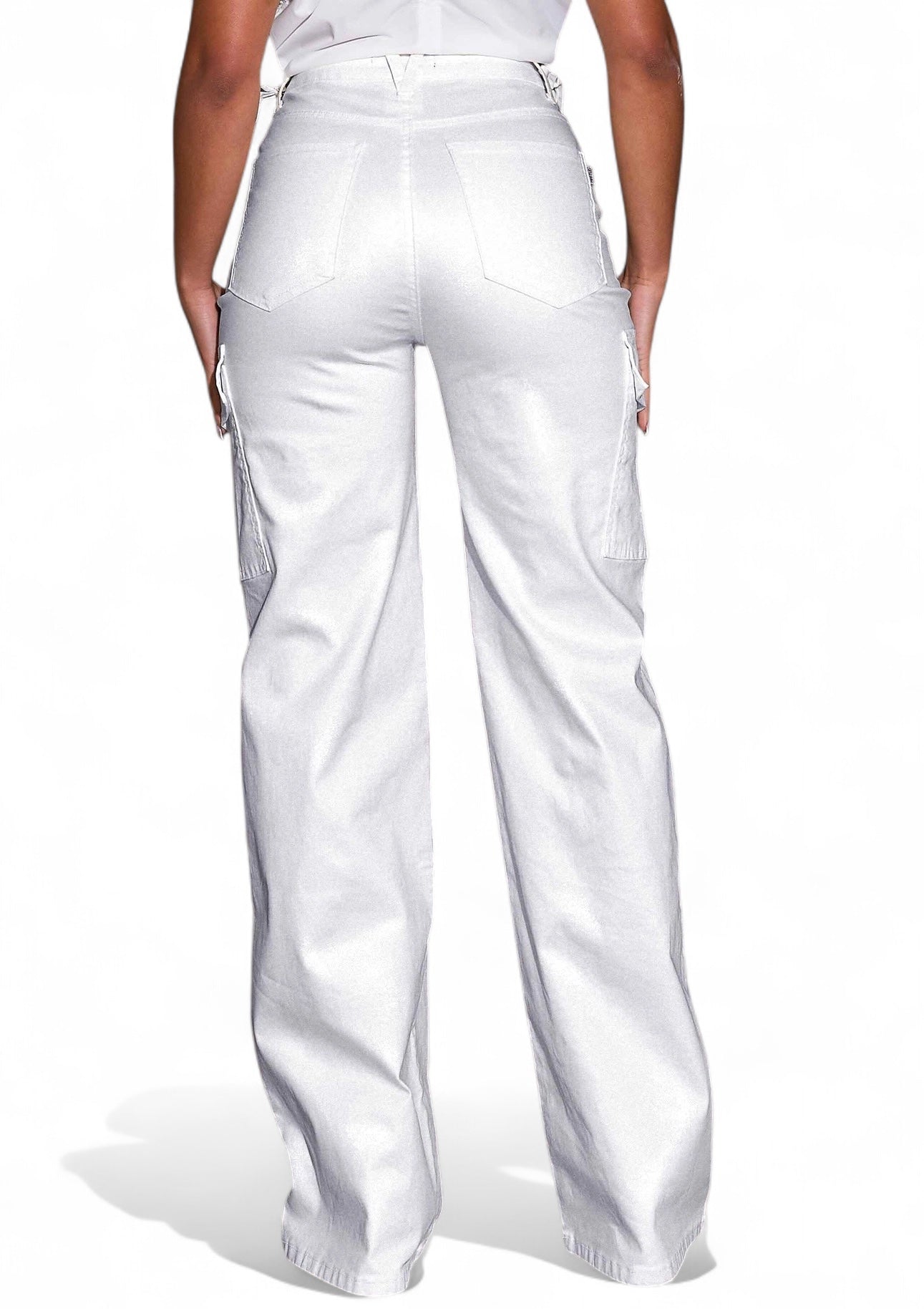 Water / Dirt Repellent White Coated Cargo Wide Leg Pants {Great Stretch}