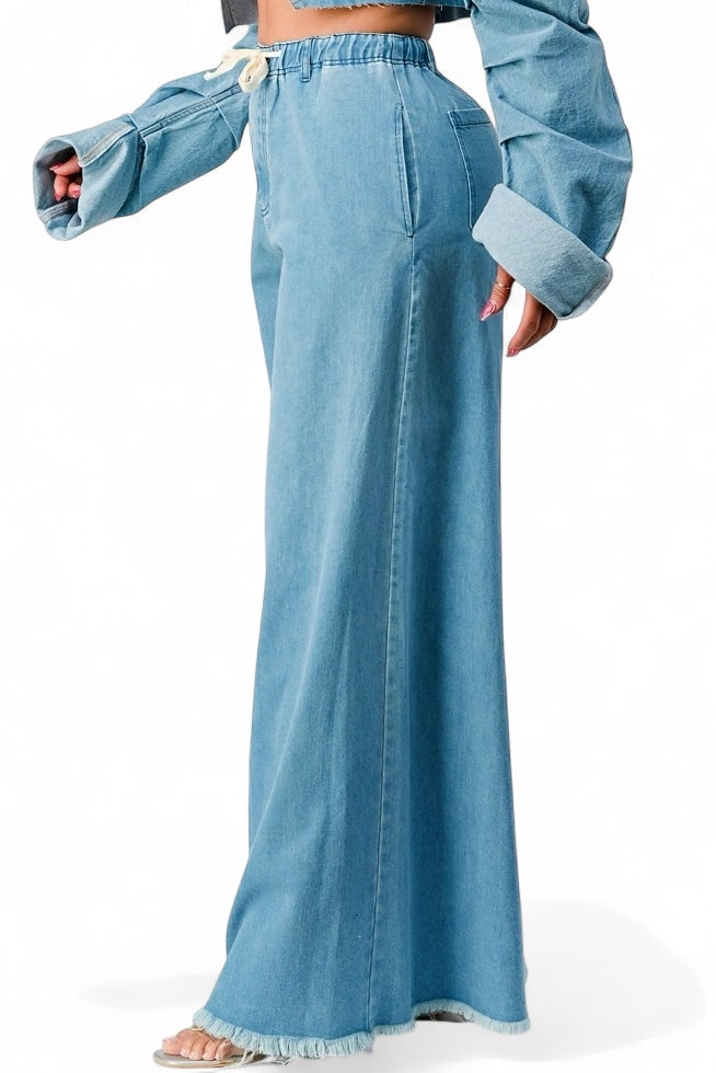 Wide Leg Denim Pants- Denim