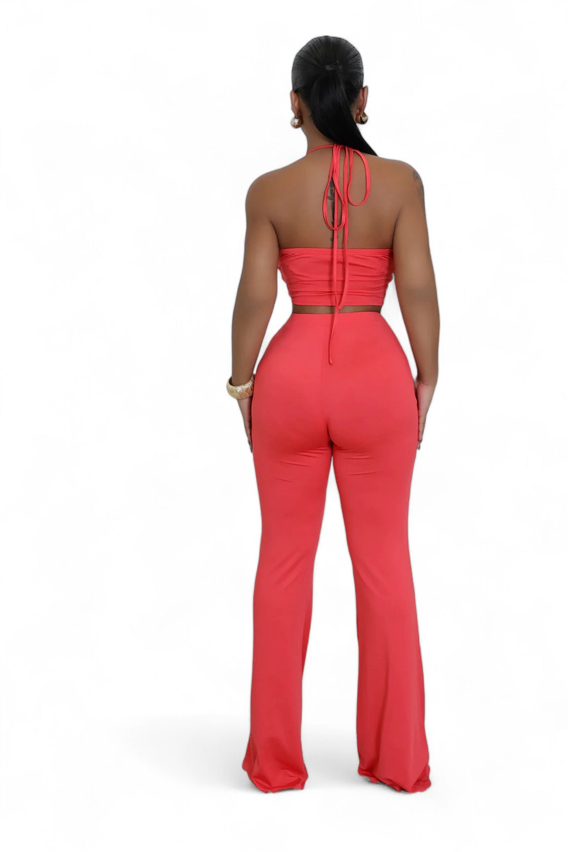 Red Two Piece Rose Top Pants Set