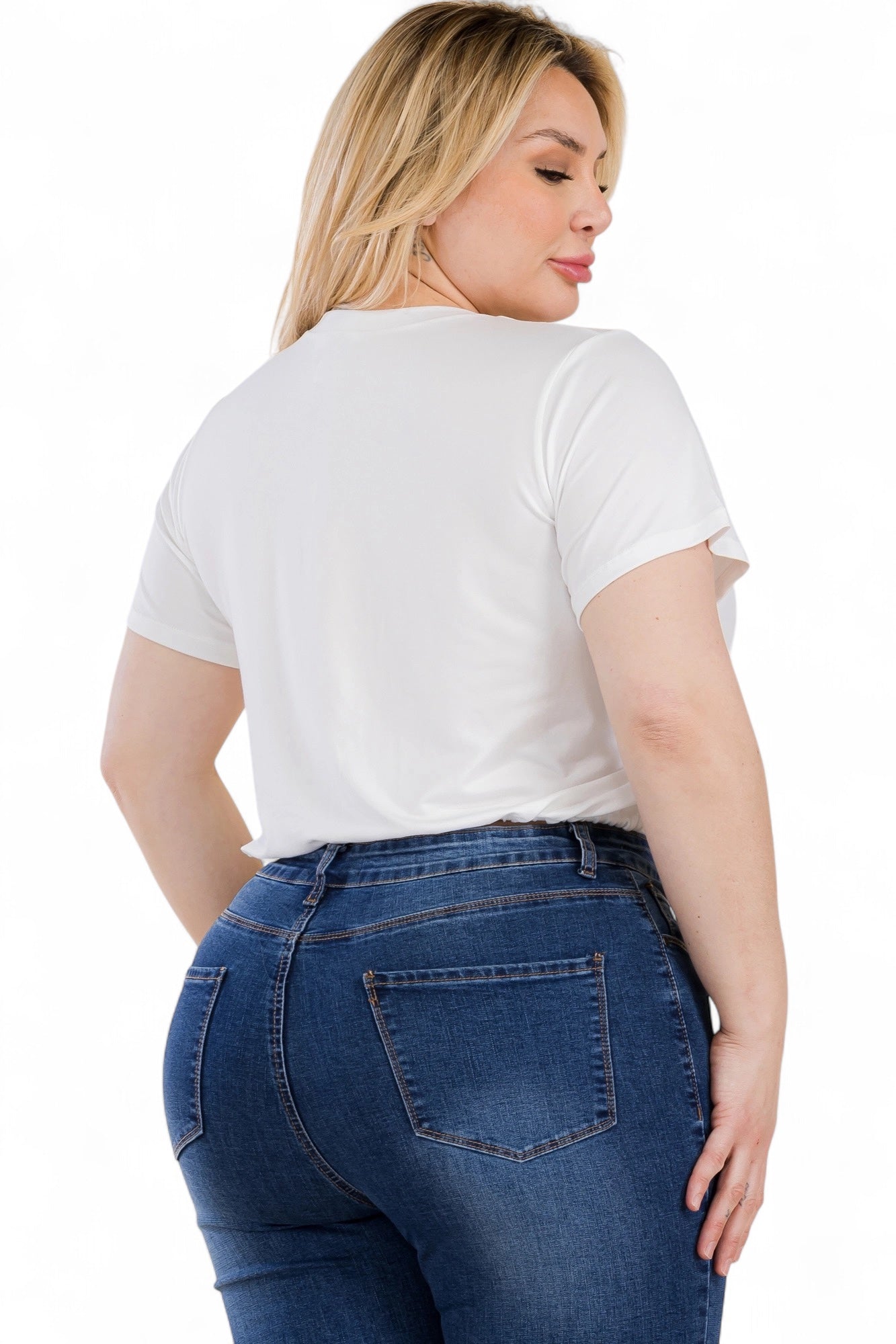 Curvy Tie Front Drawstring Short Sleeve Crop Top {BT5196X}