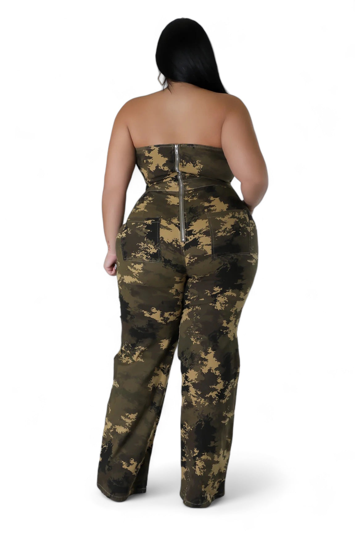 Curvy Camouflage Strapless Jumpsuit