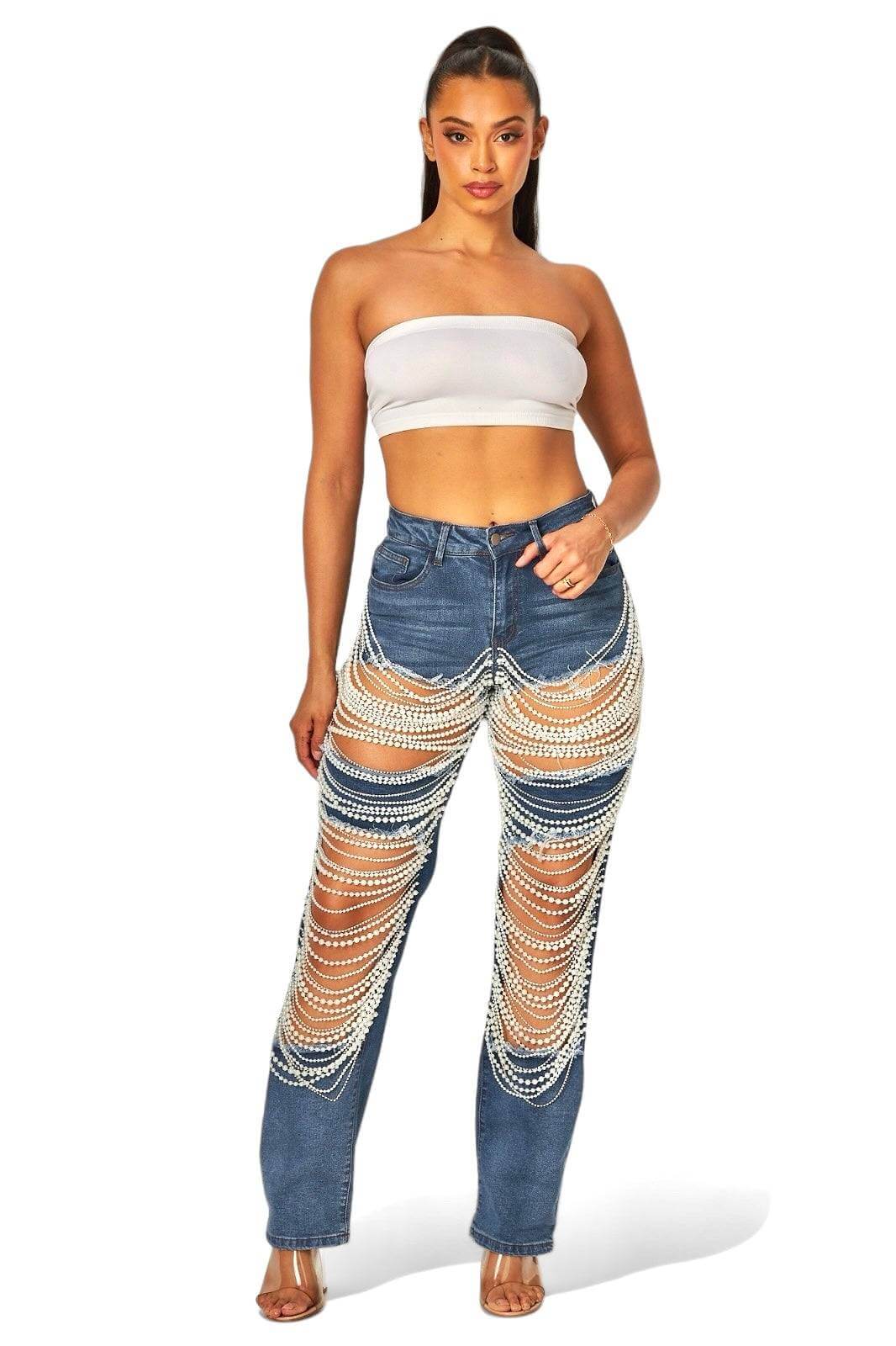 Pearl  Detail Denim Jeans