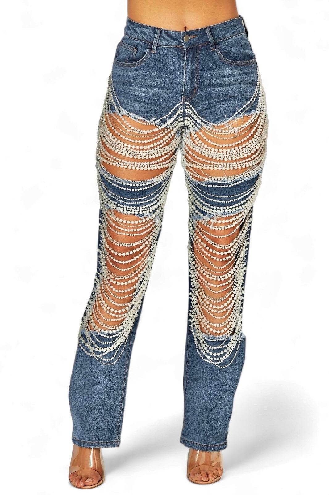 Pearl  Detail Denim Jeans