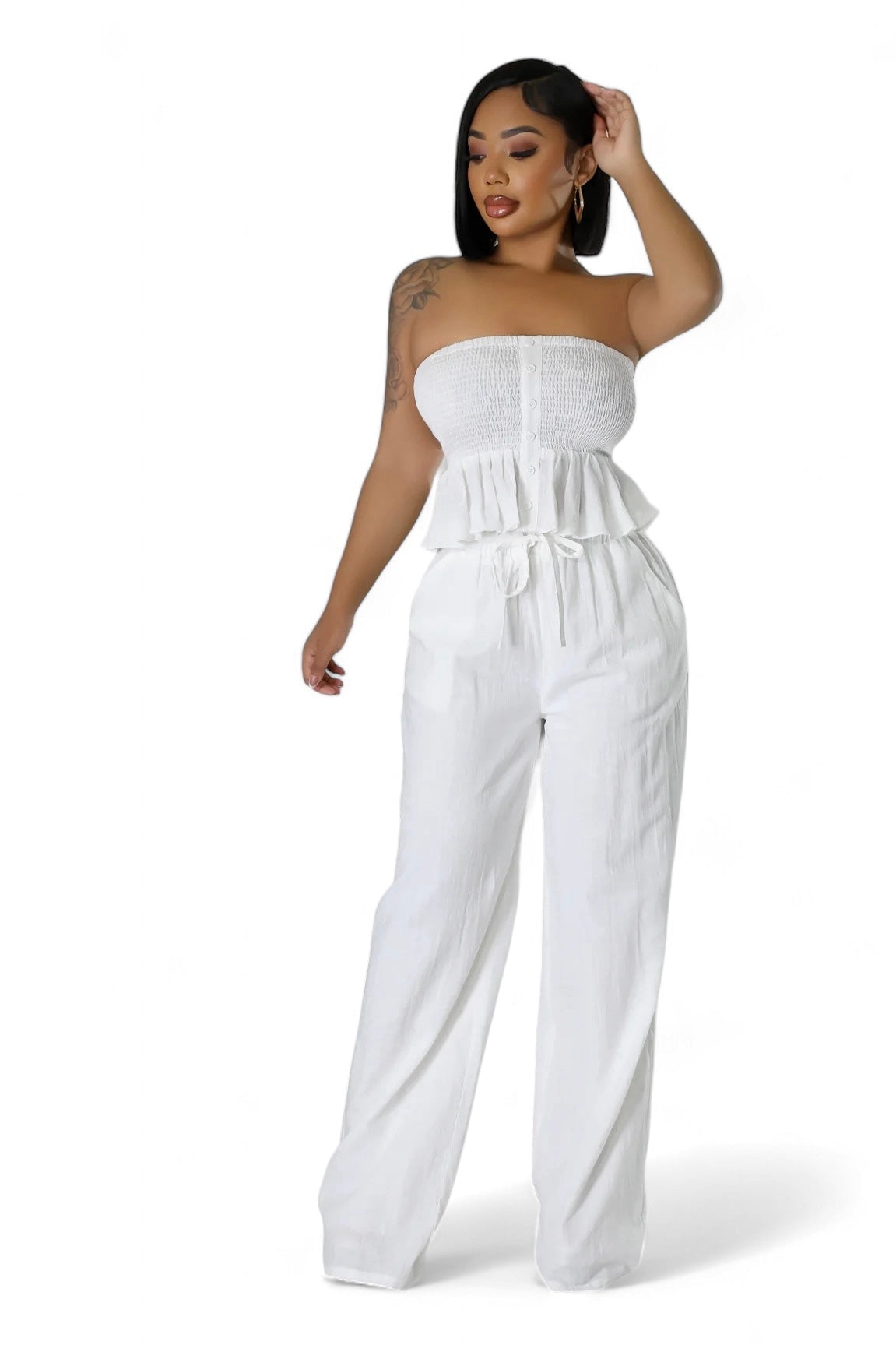 Two Piece Elastic Peplum Top & Pants Set