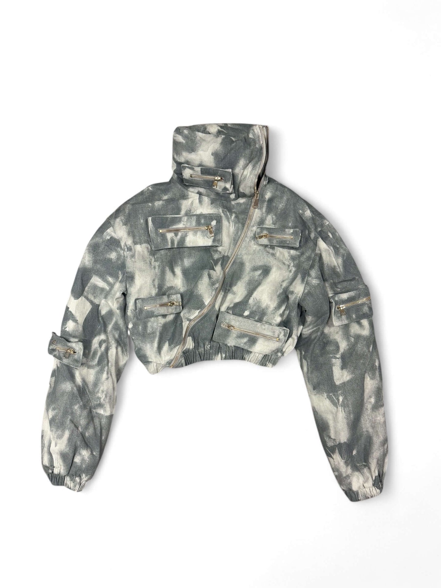 Acid Wash Denim Cropped Puffer Jacket