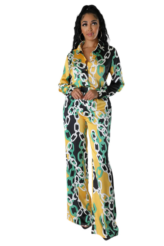 2 PC Button Up Top High Waisted Wide Leg Set