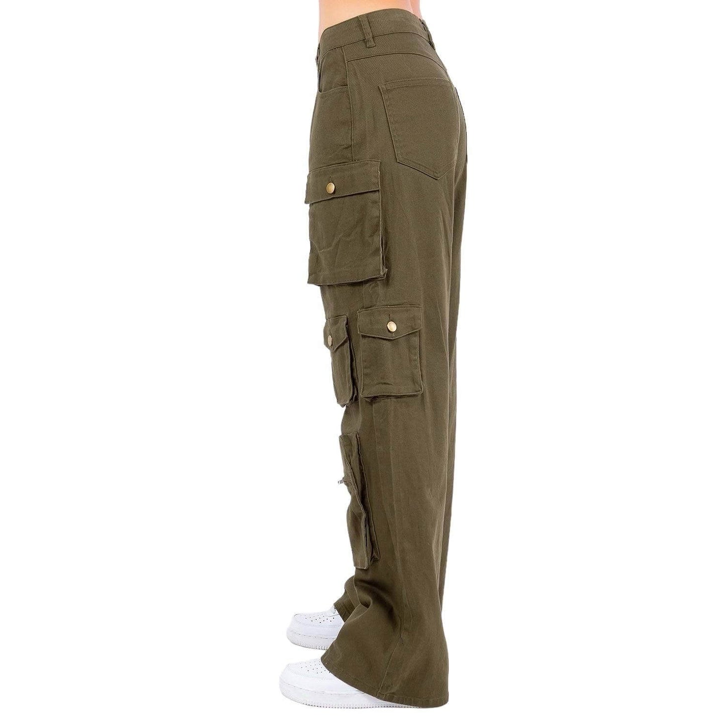 High Waist Wide Leg Pocket Cargo Pants- RJH30589