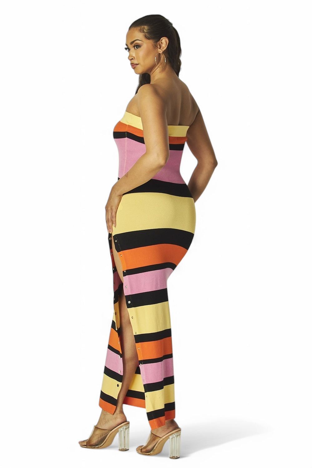 Sylvia MultiColored Strapless Striped Knit Maxi Dress - Yellow
