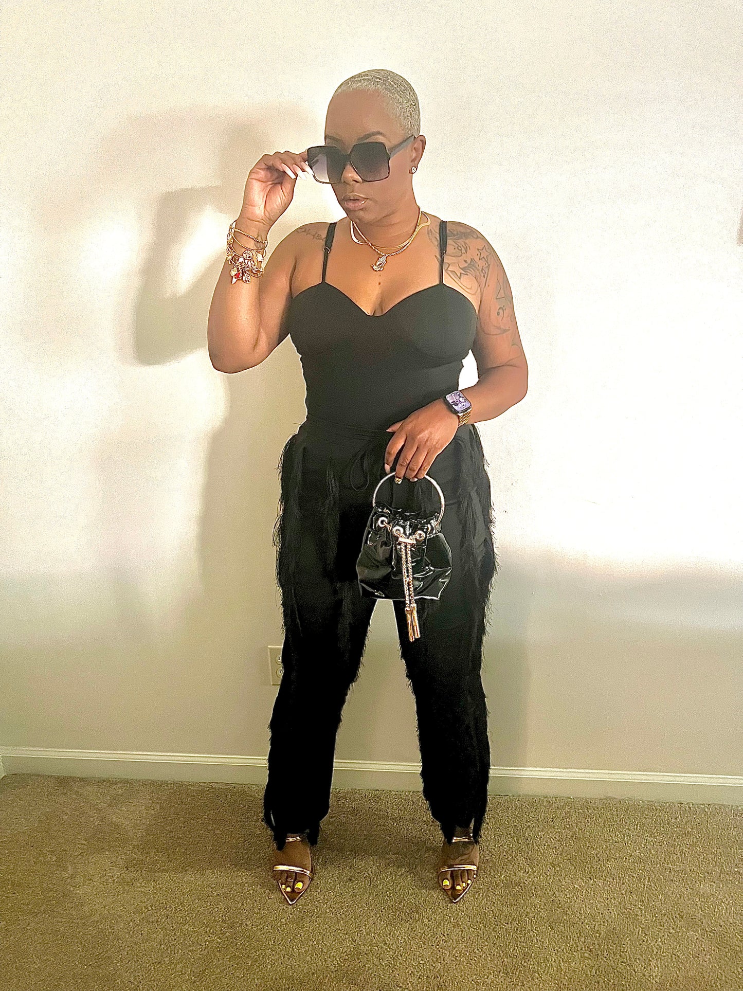 Two Piece Bodysuit &  Tassel Pants Set {has very good stretch}