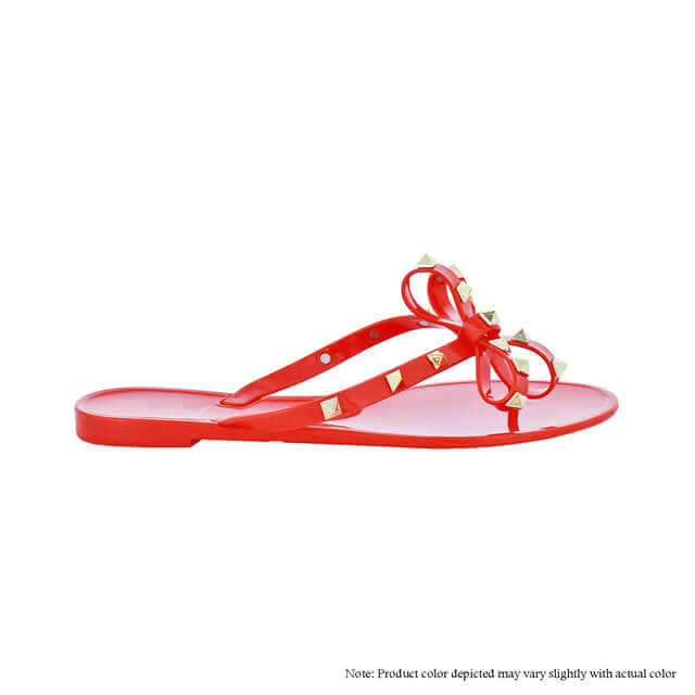Gold Studded Bow Thong Sandals -Orange {Order 1/2 Size Larger}