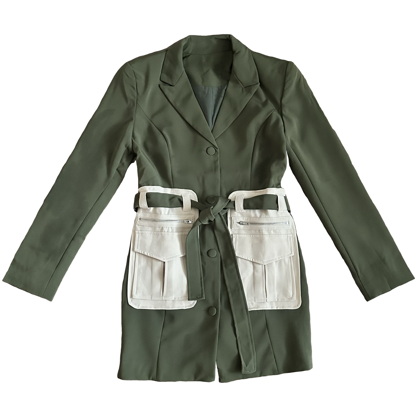 Olive & Cream Belted Blazer