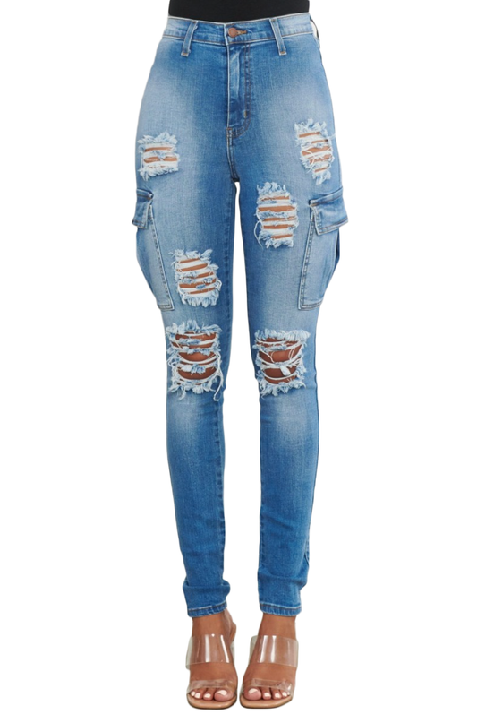 { P1604} Distressed Cargo Jeans