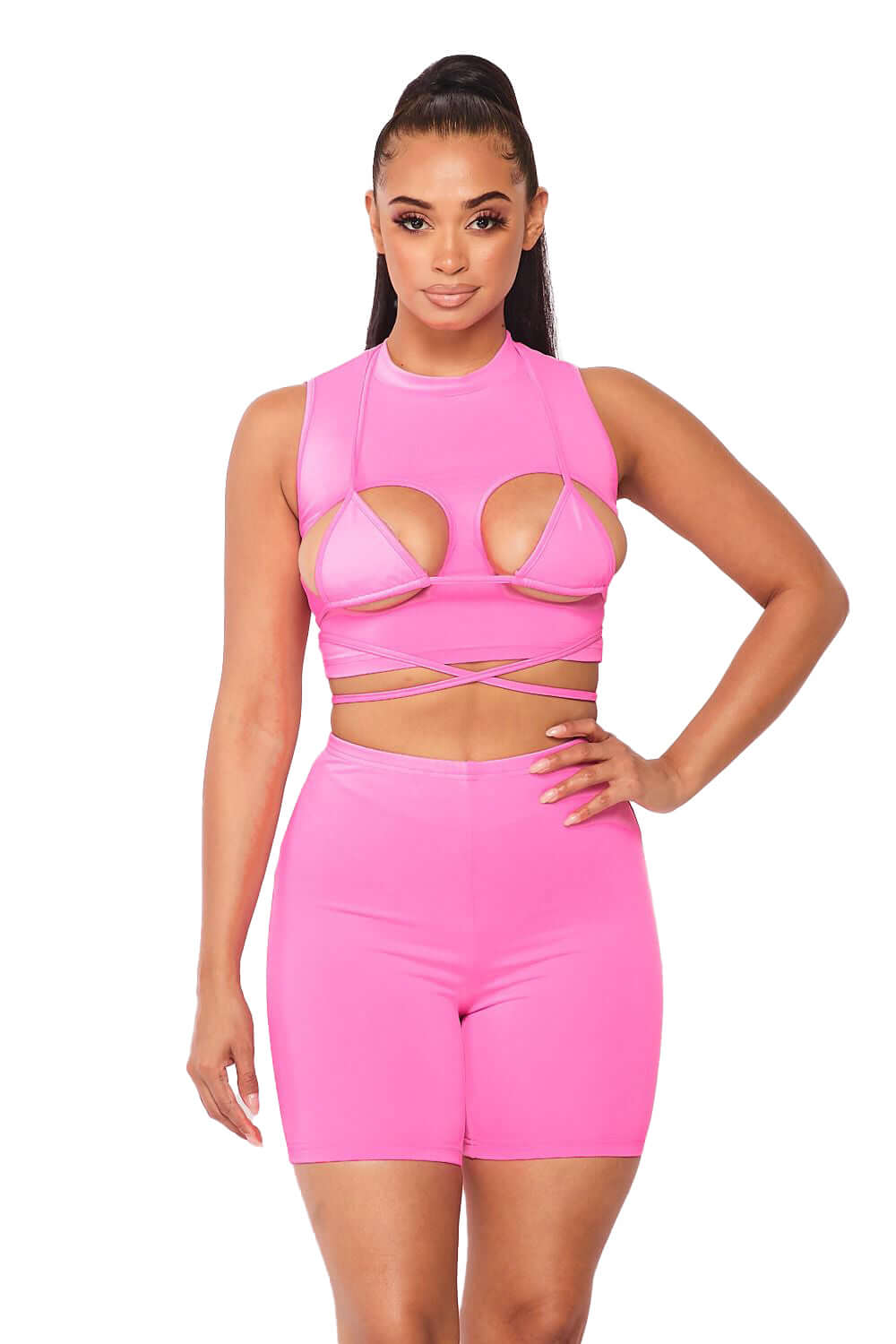 Pink 2 PC Biker Shorts Set