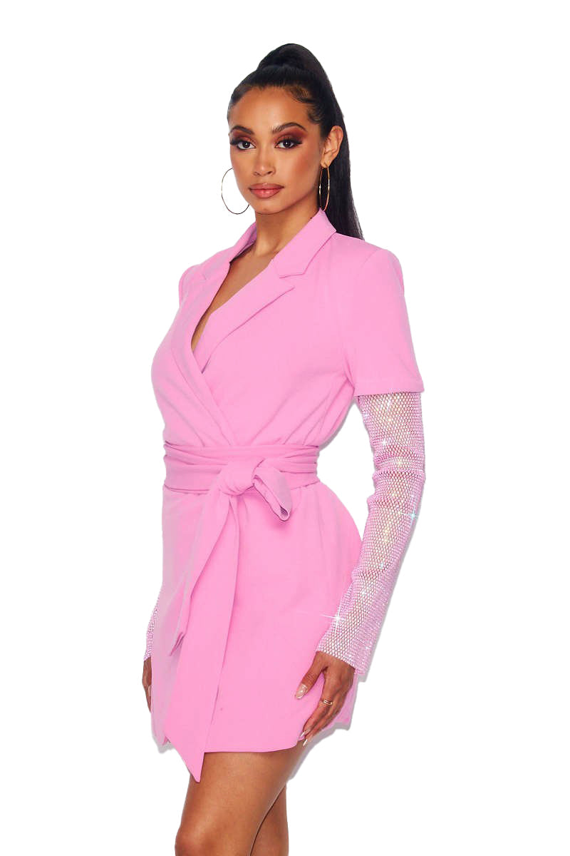 Belted Rhinestone Sleeve Sports Blazer Jacket