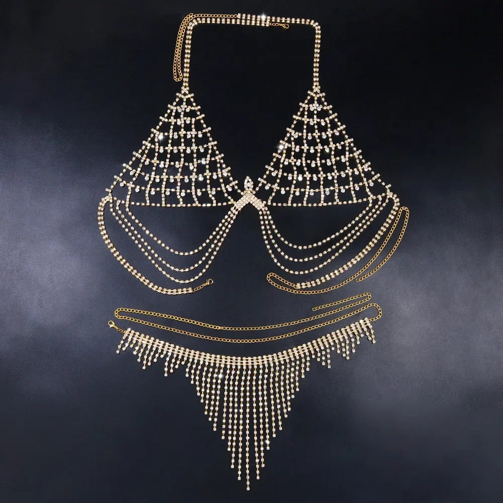 Rhinestone Bra And Thong Set