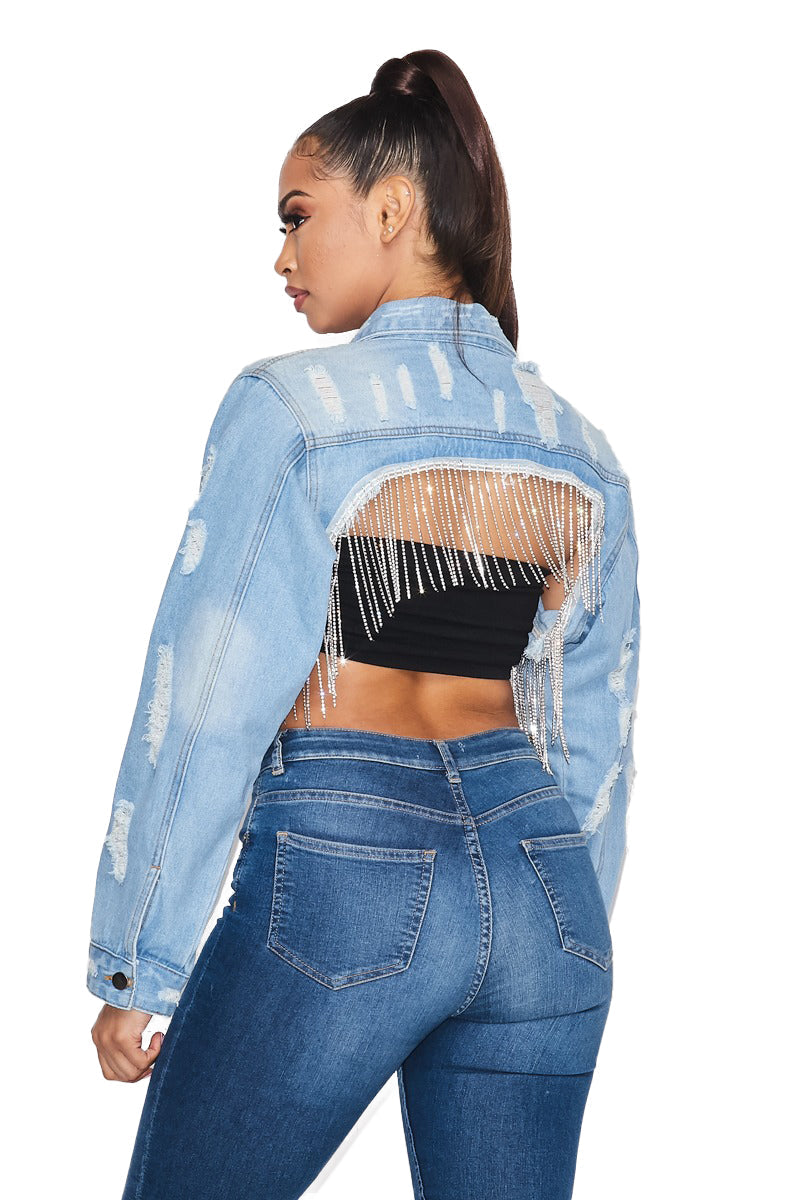 Denim Sleeve Only Bling Jacket