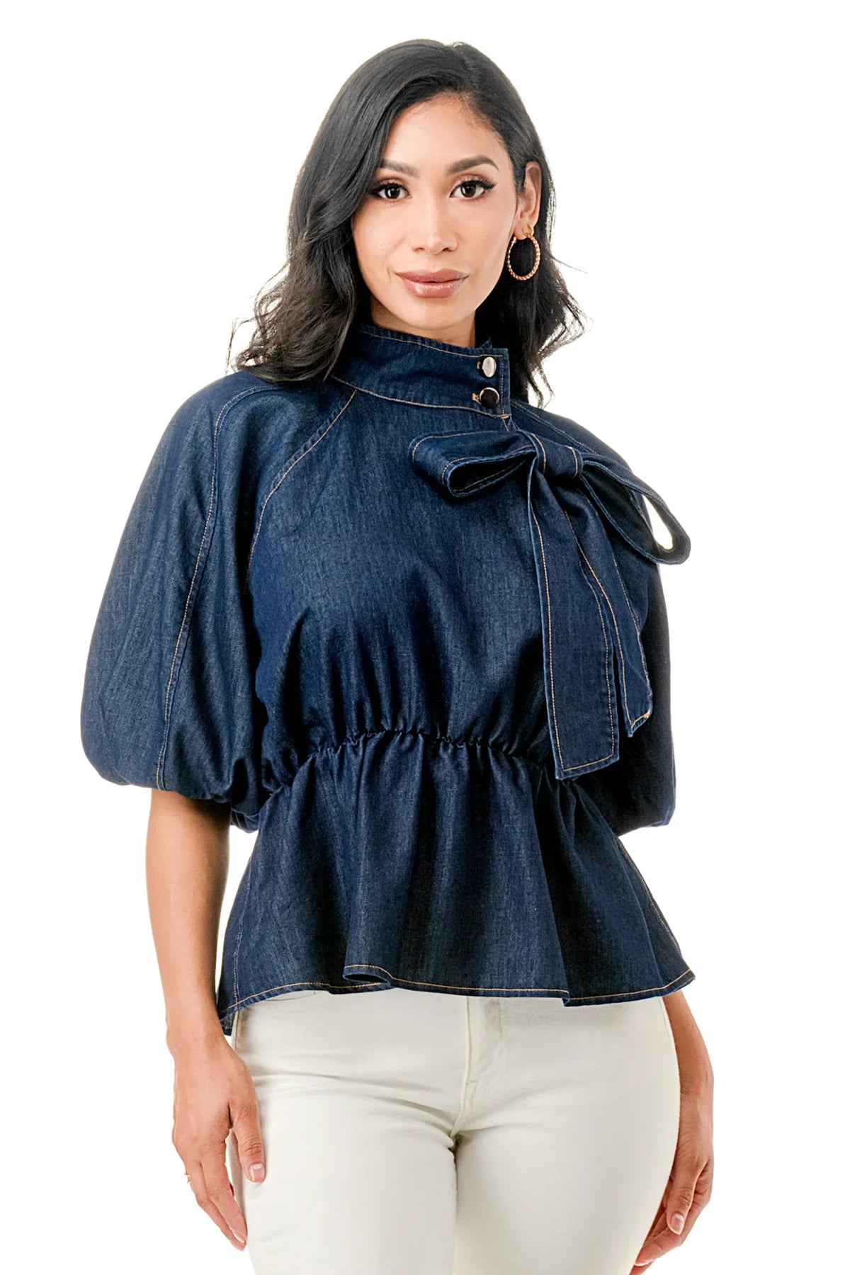 The Denim Bow Blouse