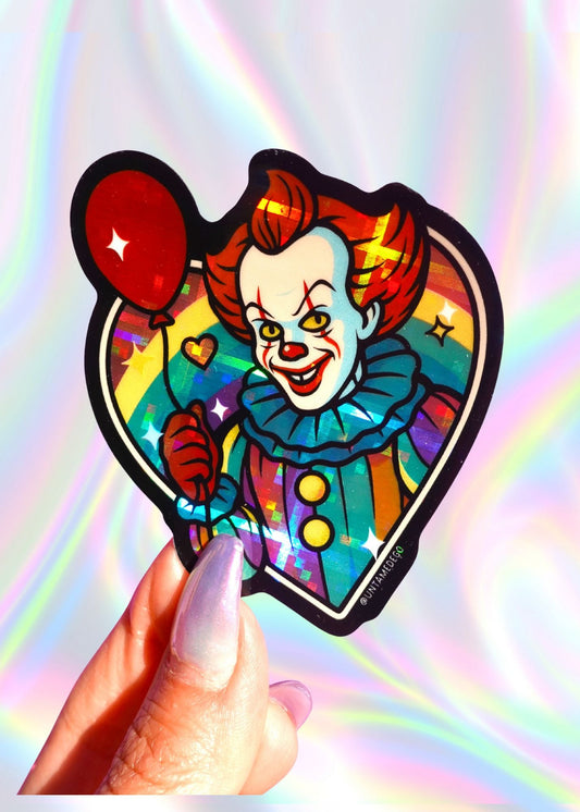 Killer Clown Rainbow Heart Vinyl Sticker