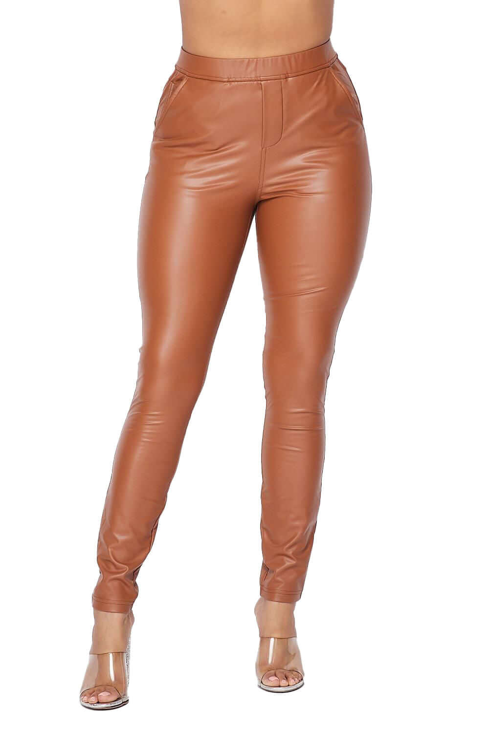Vegan Leather Leggings with Side Pockets & Back Pockets