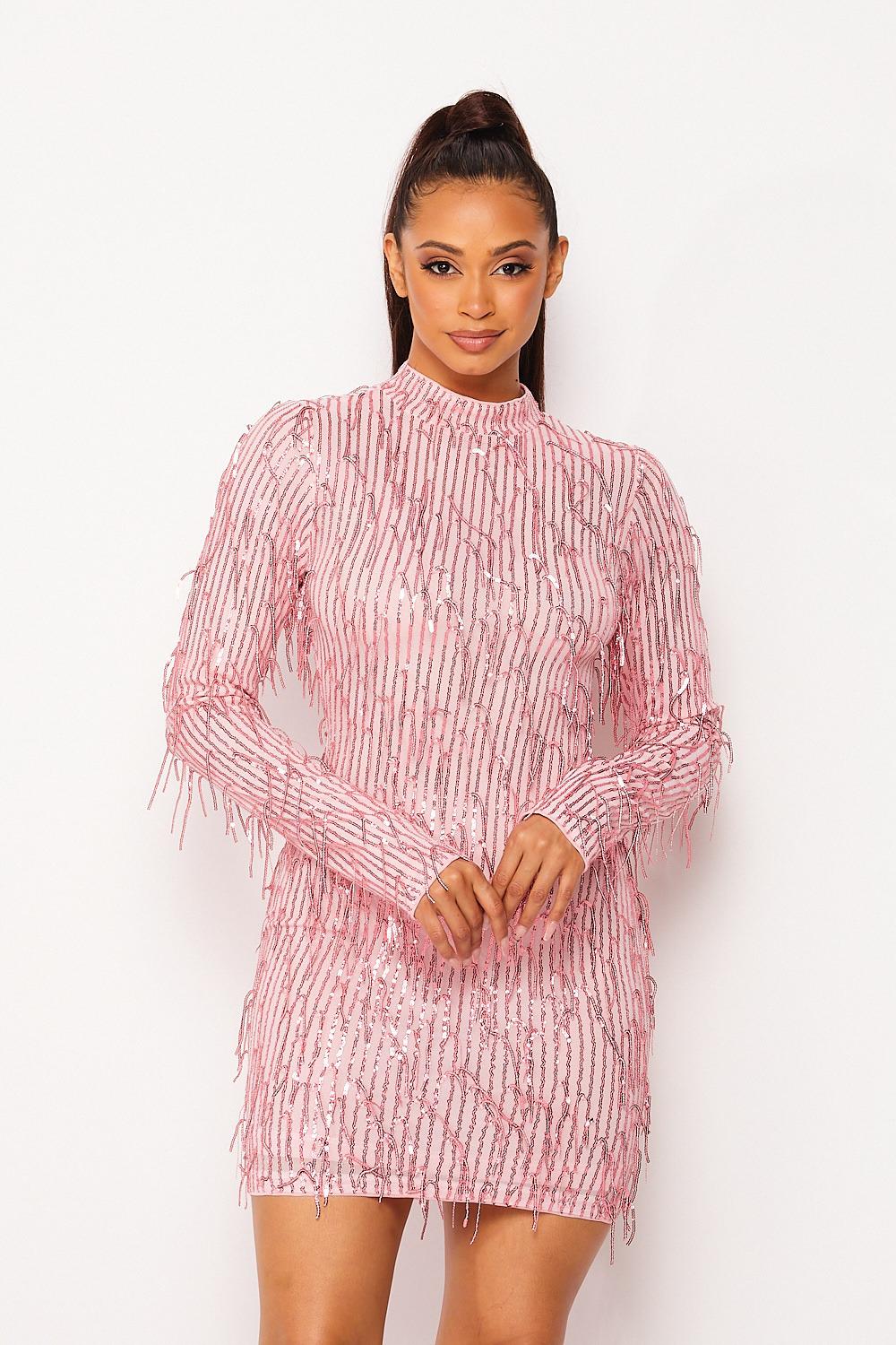 Nylon Striped Iridescent Sequin Dress